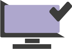 Black and purple logo of desktop computer