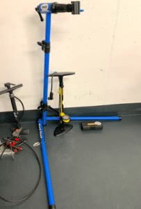 Bike stand, pumps and repair tools